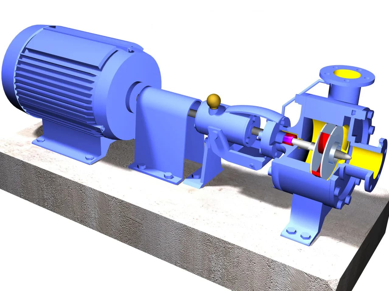 Monoblock centrifugal pump where the pump casing bolts directly onto the electric motor housing
