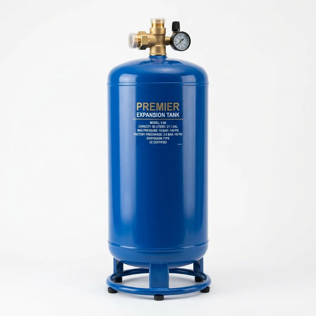 Vertical pressure tank with pressure gauge and connection manifold
