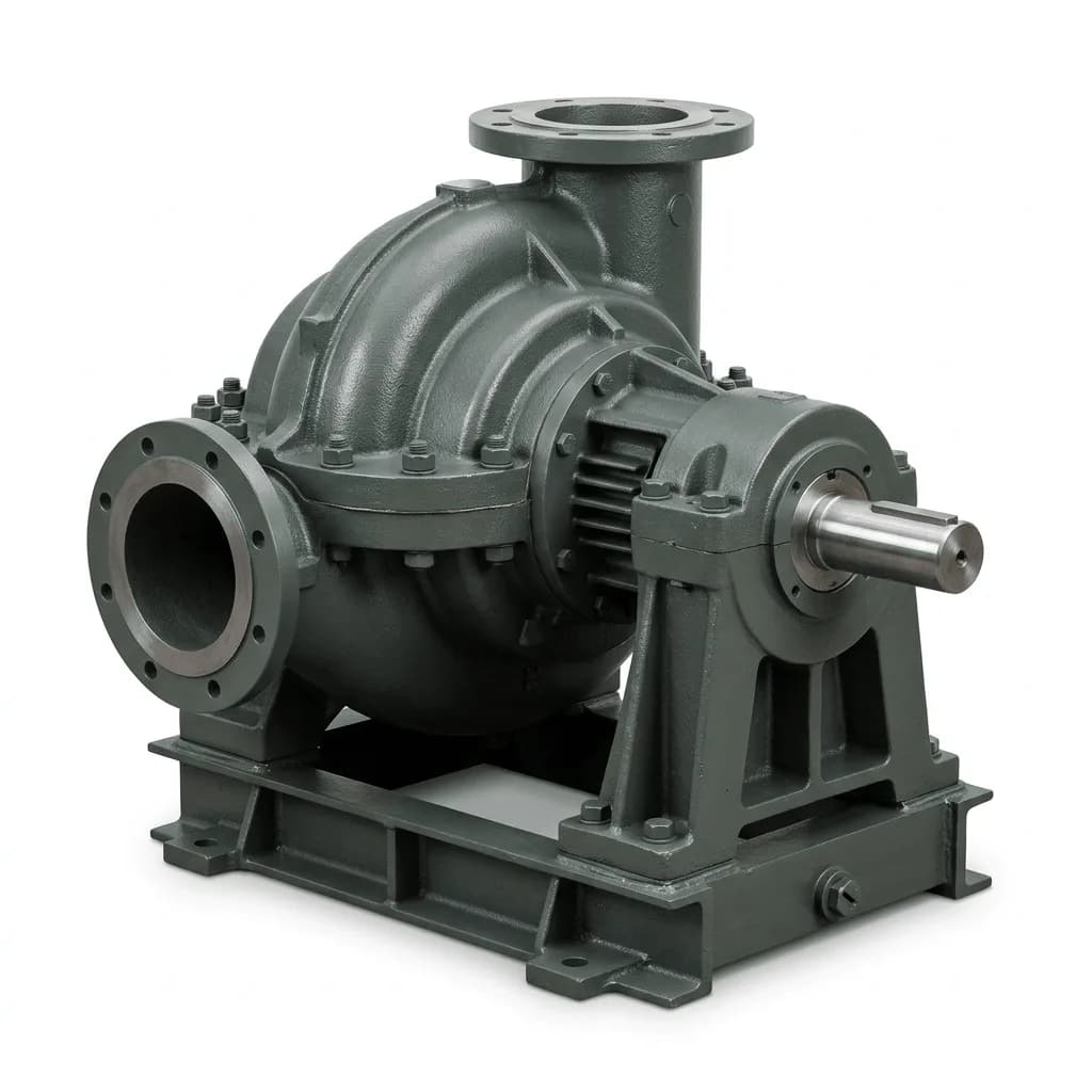 Heavy duty slurry pump with a thick-walled cast casing and heavy bearing frame on a fabricated base